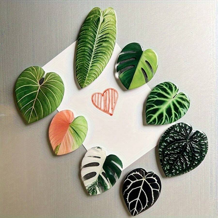 12pcs/10pcs/8pcs/4pcs Artificial Plant Leaf Fridge Magnets, Funny Decor Magnets For Kitchen And Office, Ideal For Whiteboards And Refrigerators, Holiday Gifts, Valentine's Day Gifts, Christmas Gifts