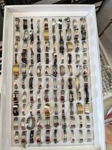 Set de 20/40/80/100 piezas de anillos decorativos con relieve romano en acero inoxidable mate, apropiado para uso diario tanto para hombres como para mujeres. Accesorios de festival con múltiples estilos para elegir. Entrega aleatoria/Directo de fábrica