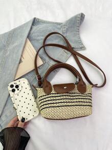 Bolso de mano con forma de silla de montar de paja, bolso de playa de verano, bolso de hombro/cruzado artístico de nicho, bolsita casual para el teléfono