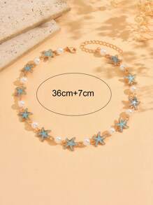 1 Stück Handgefertigte klassische Faux Perlen Romantische Seestern Dekor Halskette, modischer Ozean-Stil Schmuck geeignet für den täglichen Gebrauch, Strand, Urlaub und Date-Outfits von Frauen
