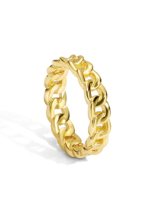 Charm-In خاتم نسائي من الذهب الأصفر عيار 18 قيراط بتصميم كوبي بسيط معدل، خاتم دائري رفيع بسلسلة مجوفة، خاتم كوري بسيط مفتول، هدية عيد الحب