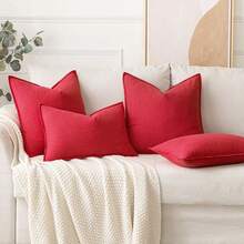 Local Delivery- Decorative Linen Pillow Covers 18x18 Inch Natural Beige ​Boho Farmhouse​ ​Neutral Couch Throw Pillows For Bed Pack Of 2 Accent Outdoor Pillowcase Modern Sofa Cushion Livingroom Home Decor - 紅色 - 查看 5