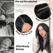 Black Blond Skunk Stripe Wear And Go Glueless Wigs Pre Plucked Pre Cut For Beginners Synthetic Lace Front Wigs With Bangs Long Straight Layered Wigs Highlights 26 Inch 3 Seconds To Wear - BlackBlonde - View 5