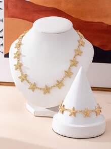 2 Peças Conjunto de Pulseira e Colar Temático de Praia Oceano Elegante e Versátil, Adequado para Uso Diário de Mulheres