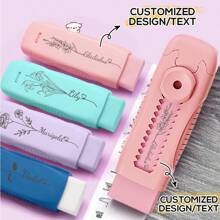 Gommes rétractables personnalisées avec nom, gommes de crayon personnalisées avec fleur de mois, gommes en caoutchouc, gommes pour dessin, fournitures scolaires, cadeau de rentrée scolaire. Gommes personnalisées convenant au bureau, à l'école, aux étudiants, rentrée scolaire