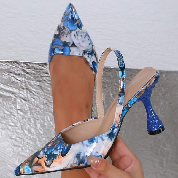 New Stylish European And American Colorful High Heel Mule Shoes, Women Pointed Toe Slim Heel Slip-On Pumps