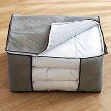 1/2/4 Pcs Extra Large(90L) Storage Bag With Clear Window, Reinforced Handles, Secure Zipper - Foldable Closet Organizer For Blankets And Quilts, Mother'S Day Gifts, Father Day Gift, Easter Basket Stuffers, Home Decor, Room Decor, Bathroom Decor, Cover For Home, Cooling Gel, Home Essentials, Wedding Essentials, Back To School Supplies - Grey and White - 查看 7