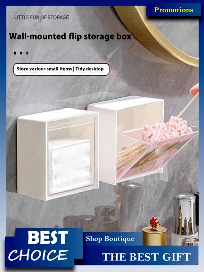 4 st/3 st/2 st/1 st väggmonterad förvaringslåda för bomullspinnar, väggmonterad badrumslåda med vikbart lock, sminkorganisatör, smyckesorganisatör, plastställ för organisering och förvaring av bomullspinnar, tandtråd, hårsnoddar, hårspännen, sminkpads, puderpuffar, läppstift, lämplig för hemmet, studenthem, kommersiella utrymmen, badrum, rumsinredning, badrumstillbehör, sovrumstillbehör