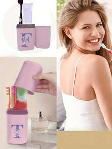 1 件玫瑰金字母 A-Z 便携式牙刷盒，让您的牙刷保持清洁，随时随地！旅行牙刷架，便携式牙刷杯盖，适合旅行、露营、商务旅行和学校，多用途牙刷杯，旅行洗漱杯，牙刷和洗漱用品收纳套件，极简洗漱用品收纳盒，旅行必需品，浴室配件，家居用品和收纳用品（白色） - 粉色 - 查看 5