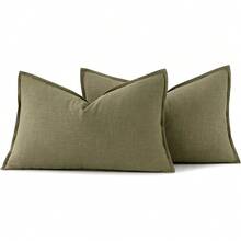 Local Delivery- Decorative Linen Pillow Covers 18x18 Inch Natural Beige ​Boho Farmhouse​ ​Neutral Couch Throw Pillows For Bed Pack Of 2 Accent Outdoor Pillowcase Modern Sofa Cushion Livingroom Home Decor - Light Olive Green - 查看 8