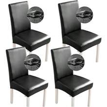 Bestenrose Stuhlhussen 6er 4er PU Leder Stuhlbezug wasserdichte Stretch zimmer Stuhlüberzug Stretch Stuhl Husse Universell Stuhlhussen Haus Büro Restaurant 4Stück Schwarz - Schwarz - Übersicht 1