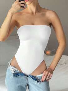 Body de mujer con doble capa de tela, elástico y blanco, de uso diario y casual, sin mangas, adecuado para todas las estaciones, de la marca XLLAIS