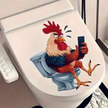 1/2 件，恶搞公鸡玩手机马桶贴，PVC 防水自粘，适用于马桶座或墙面装饰、浴室装饰及配件、幽默设计、圣诞装饰