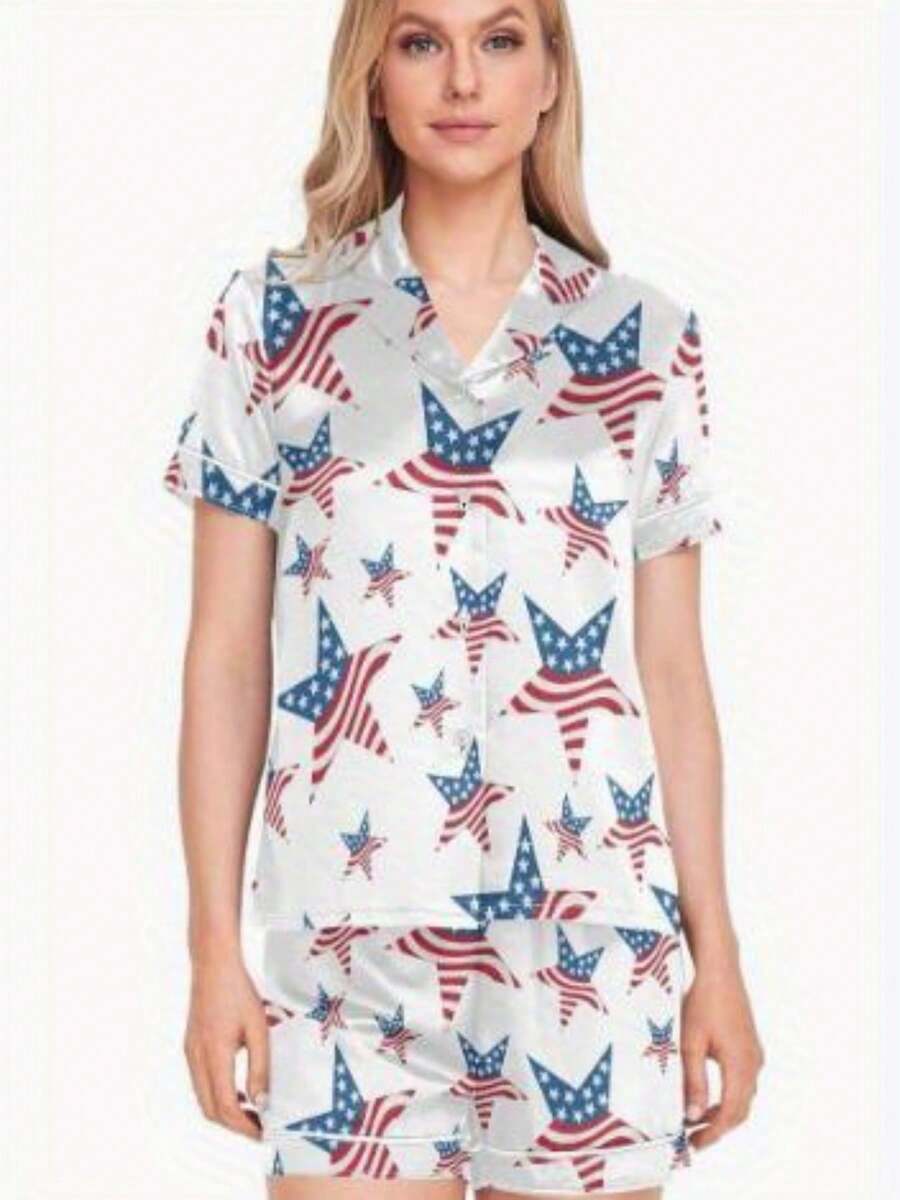 Celebrate Independence Day In Style With Our White American Flag Pajama Set - Available In S, M, L - White - View 1