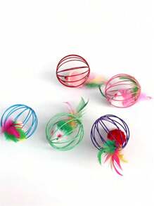 1pc Random Color Colorful Mouse Balls Cat Toy, Cat Teaser Mouse Toy, Feather Cat Toy, Indoor Cat Toy