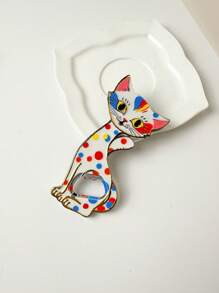 1pc Charming Cat Shaped Colorful Y2K Style Embossed Gold Foil 2-In-1 Fridge Magnet Bottle Opener, Suitable For Home Decor, Daily Use And Holiday Gift