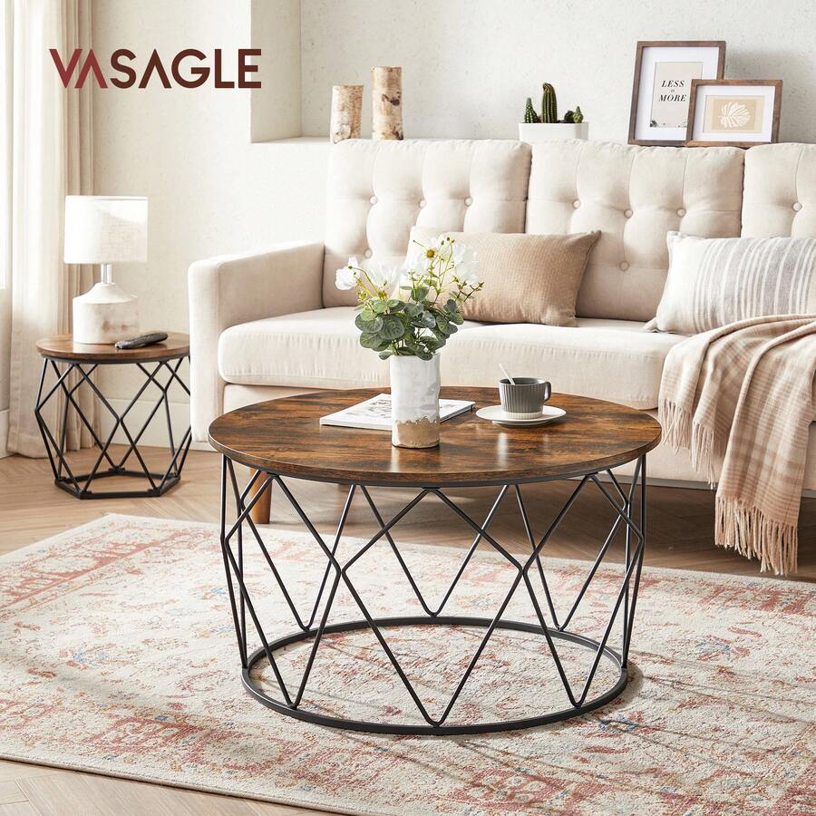 VASAGLE Round Coffee Table For Living Room, Cage Cocktail Table With ...