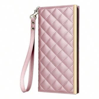 奢华 PU 皮革绗缝手机钱包式保护壳，带金属框架 - 3 个卡槽、现金袋和可调节支架 - 丝滑触感 - 可拆卸腕带和长款横带，完美适合 Galaxy S25 Ultra S25 Plus S24 S23 S22 S21 S20 S10 S24FE 时尚女士配饰，防水防震防摔防刮