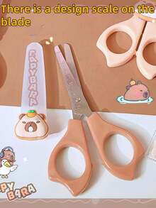 1把/2把可爱水豚塑料剪刀，颜色随机，文具套装，圆头小刀，不锈钢小剪刀，DIY装饰剪刀，剪切顺滑，色彩鲜艳有趣，实用奖励礼品文具，办公、居家、学校必备，适合办公室和学校使用，返校必备 - 多色 - 查看 6