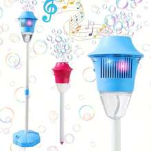 Máquina de burbujas para fiestas al aire libre con luz y música para niños, altura ajustable (no incluye baterías ni líquido para burbujas)