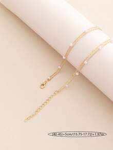 1pc Beach Ocean Resort Style Starfish & Shell Faux Pearl Layered Necklace, Suitable For Daily Wear, Gift-Giving And Fashion Accessory - Yellow Gold - View 3