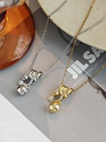 1pc Fashion Versatile High-End Apple Zirconia Pendant Necklace, Suitable For Men And Women For Daily Commuting, Travel, And Vacation