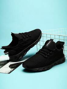 Men's Running Shoes Sport Athletic Sneakers Casual Breathable Mesh Walking Shoes Gym Tennis Slip On Comfortable Lightweight Shoes For Jogging Black