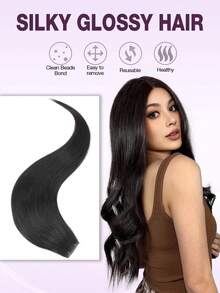 PU Clip-In Hair Extensions, Human Hair, Remy Hair Extensions, Highlight Straight Hair, Invisible Human Hair Topper, PU Clip-In Hair Extensions, Women Hair Extensions - S18/613 - View 6