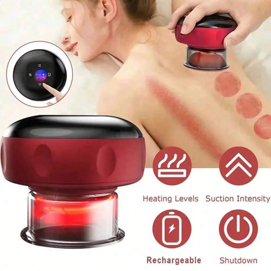 Ventosa inteligente de vacío con seis niveles, carga USB, control de temperatura rojo - Negro - Ver 1