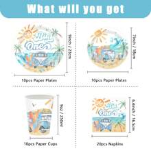 Surf's Up Party Decorations Tableware Surf Birthday Party Supplies, Paper Plate, Cup, Napkin, Summer Hawaiian Beach Wave Surfing Birthday Decorations