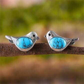 1 对创意树枝和可爱小鸟设计耳环，复古简约风格时尚女士耳环，完美的派对礼物