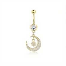 IRONBOX 1Pc Stainless Steel 14G Elegant Evil Eye CZ Navel Ring Hypoallergenic Dangle Belly Button Piercing Jewelry For Women Exquisite Barbell Design With Sparkling Crystals