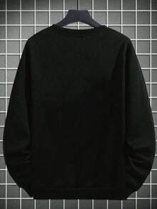 Plus Size Men's New Crew Neck Streetwear Sweatshirt, High Quality , Black Sweatshirt, , Fashionable And Versatile Black Sweatshirt, Retro Men's Sportswear, Street Wear Y2K Style, Suitable For Daily Wear, Fall, Long Sleeve Top - Black - View 4