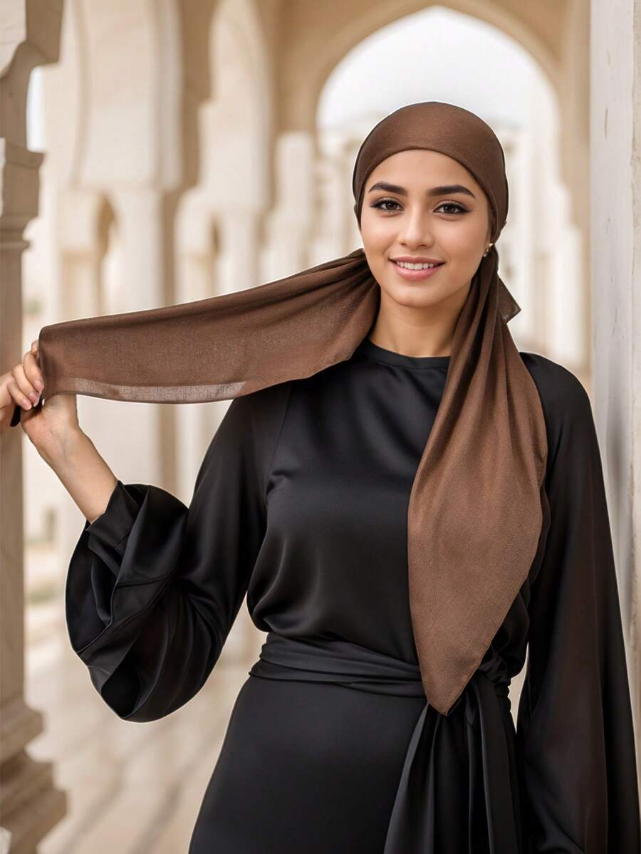 1条女士时尚纯色弹力头巾，休闲百搭简约针织头巾，透气吸汗，适合日常佩戴。 - 棉麻鬆緊頭巾帽 - 查看 1