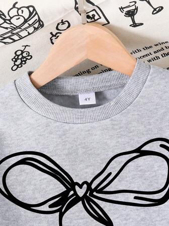 Young Girl' Bow Decor Cozy Crew Neck Sweatshirt And Leggings Set