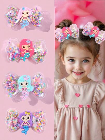 2 Stücke / 4 Stücke Meerjungfrau Schleifen Haarspangen für Mädchen, Glitzer Meerjungfrau Dekor Haarstyling Spangen Haarbögen, süße Haaraccessoires als Mädchen Geschenke