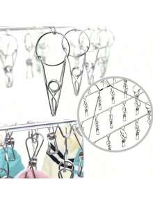 MiLaiWP 不锈钢多夹袜架，带旋转挂钩 - 防风衣架，适用于晾晒袜子、胸罩、内衣 - 必备洗衣配件，含衣夹