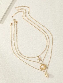 3pcs Shell & Starfish Pendant Necklace Sets - Yellow Gold - View 2
