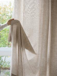 1 件蓝色亚麻薄纱窗帘，亚麻质地，带杆袋设计，适用于客厅和卧室 - 透明滤光窗帘