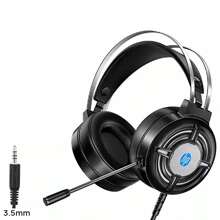 HP سماعات رأس H120 سماعة رأس سلكية للألعاب مزودة بأضواء ملونة ووحدة مكبر صوت 50 مم وسماعات أذن كبيرة لطيفة على البشرة وميكروفون قابل للانحناء وتصميم خفيف الوزن باللون الأسود [فتحة واحدة مقاس 3.5 بوصة]