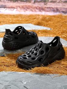 Men's Anti-Slip Backless Beach Sandals, Couples Casual Soft Bottom EVA Hollow Wading Water Shoes, Black Breathable Sports Sneakers - Black - View 6