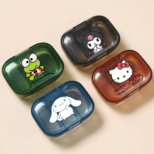 Sanrio Caja portátil mini de 3 compartimentos para píldoras de la rana Sanrio, apta para transportar medicamentos diarios
