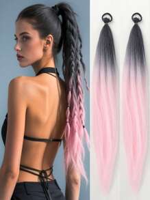 2Pcs 26Inch Halloween&Christmas Purple,Green,Blue,Pink,Red,Blonde Colorful DIY Braiding Hair Extensions Synthetic Long Yaki Straight Heat Resistrant Fluffy Ponytail Extension For Women Girls Hair Accessories