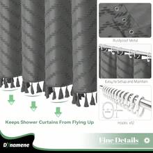 Extra Long Shower Curtain, 84 Inch Long Boho Tufted  Striped Fabric Shower Curtain For Bathroom, Tall Shabby Chic Waterproof Cloth Shower Curtain Set With Hook, Charcoal Grey, 72x84 - 灰色 - 查看 6