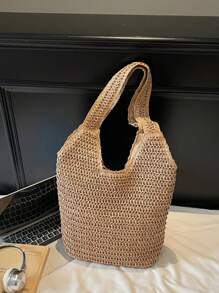 Bolso de playa trenzado de gran capacidad, bolso de mano y monedero de paja de verano, bolso bohemio de hombro para mujeres y damas, bolso de viaje
