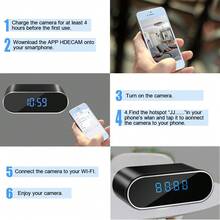 Digital Alarm Clock With Camera, Hidden Security 1080P HD Camera Round Electronic Clock With Motion Detection/Night Vision For Home And Office Security - 黑色 - 查看 4