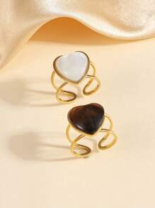 1pc/2pcs Stainless Steel Vintage Gold Tone Rings Set, With Inlaid White & Brown Rhombus Gems, Suitable For Women's Daily Wear Or Gift