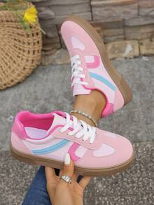 Women's Spring/Autumn New German Training Shoes, Waterproof Non-Slip Easy To Clean Round Toe Low-Top Casual Shoes, Flat Comfortable Versatile Small White Shoes, Color-Blocking Sporty Casual Shoes, Patchwork Retro Sneakers, Fashionable All Season - Pink - View 6