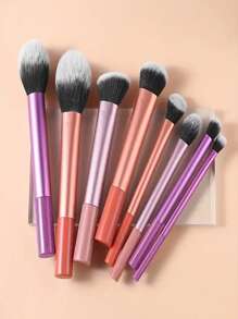 8pcs Colorful Portable Makeup Brush Set, Made Of High-Strength Plastic Handles, Lightweight And Durable, With Premium Synthetic Soft Hair Bristles, Suitable For Makeup Enthusiasts, Ideal For Holiday Gifts