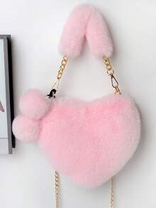 1pc Women's Plush Handbag, Heart-Shaped Fluffy Faux Fur Tote Bag, Women's Shoulder Bag/Clutch With Metal Chain Strap, New Furry Bag For Ladies - Multicolor - View 10